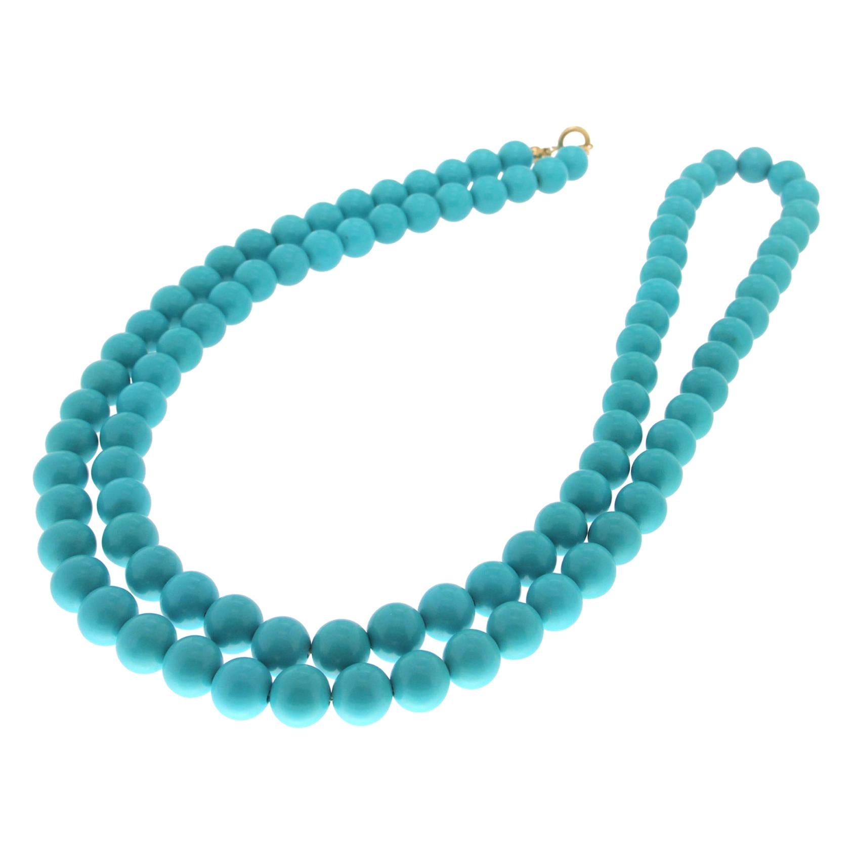 Handcraft Paste of Turquoise 18 Karat Yellow Gold Rope Necklace