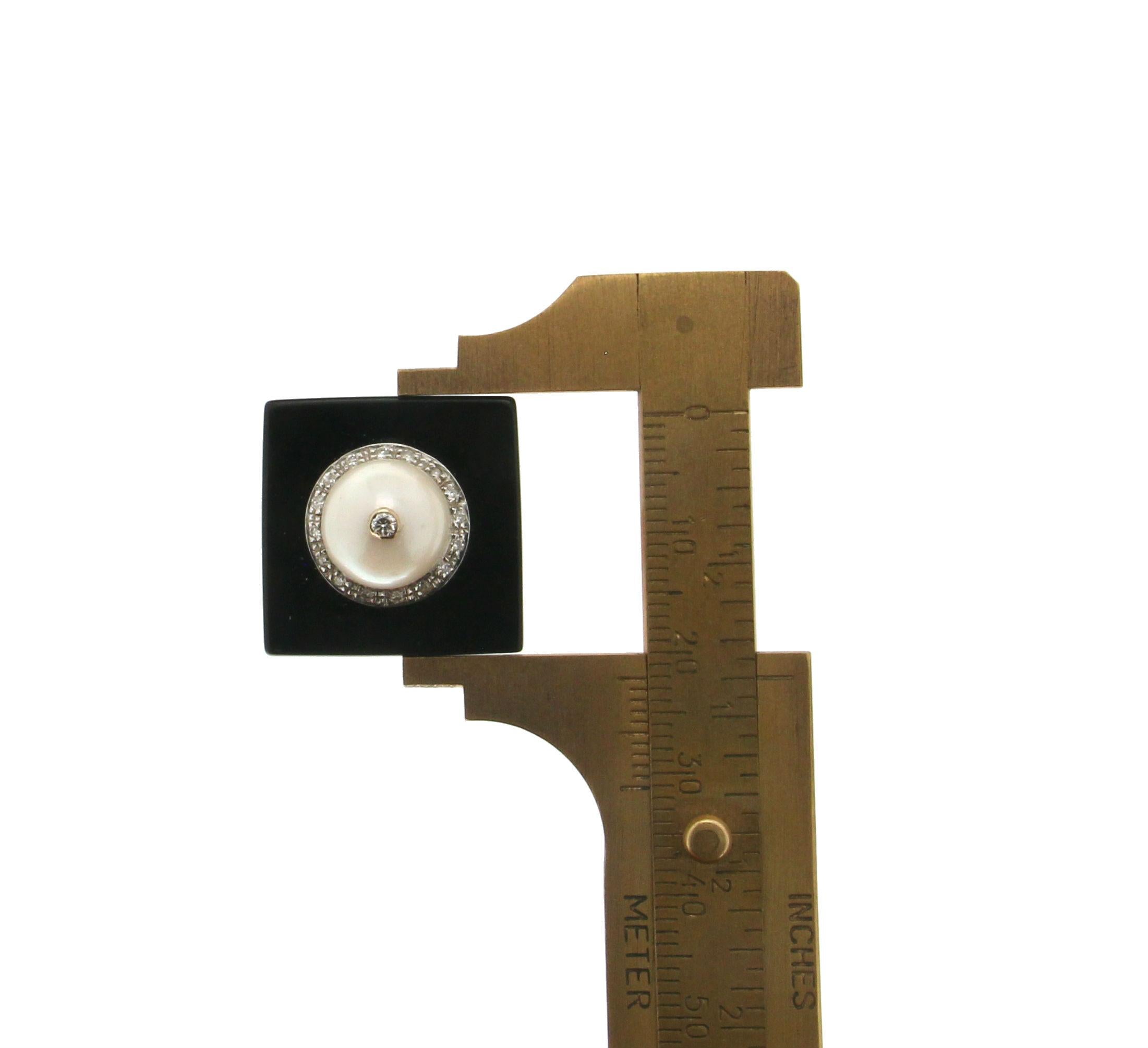 Onyx-Cocktailring, handgefertigt, Perle 14 Karat Gelbgold Diamanten (Brillantschliff)