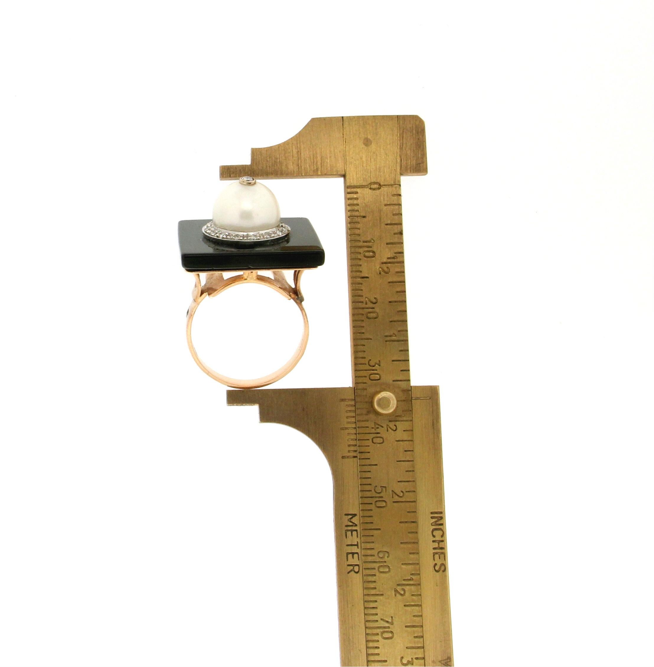 Onyx-Cocktailring, handgefertigt, Perle 14 Karat Gelbgold Diamanten im Zustand „Neu“ in Marcianise, IT