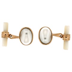 Handcraft Pearls 14 Karat Yellow Gold Mother of Pearl Barrels Cufflinks