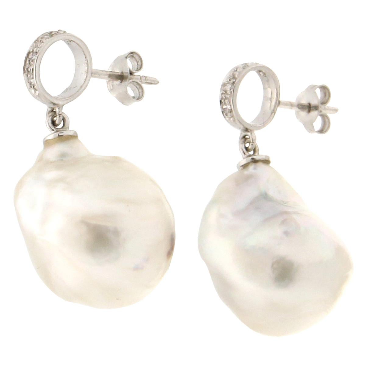 Handcraft Pearls 18 Karat White Gold Diamonds Drop Earrings For Sale