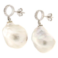 Handcraft Pearls 18 Karat White Gold Diamonds Drop Earrings