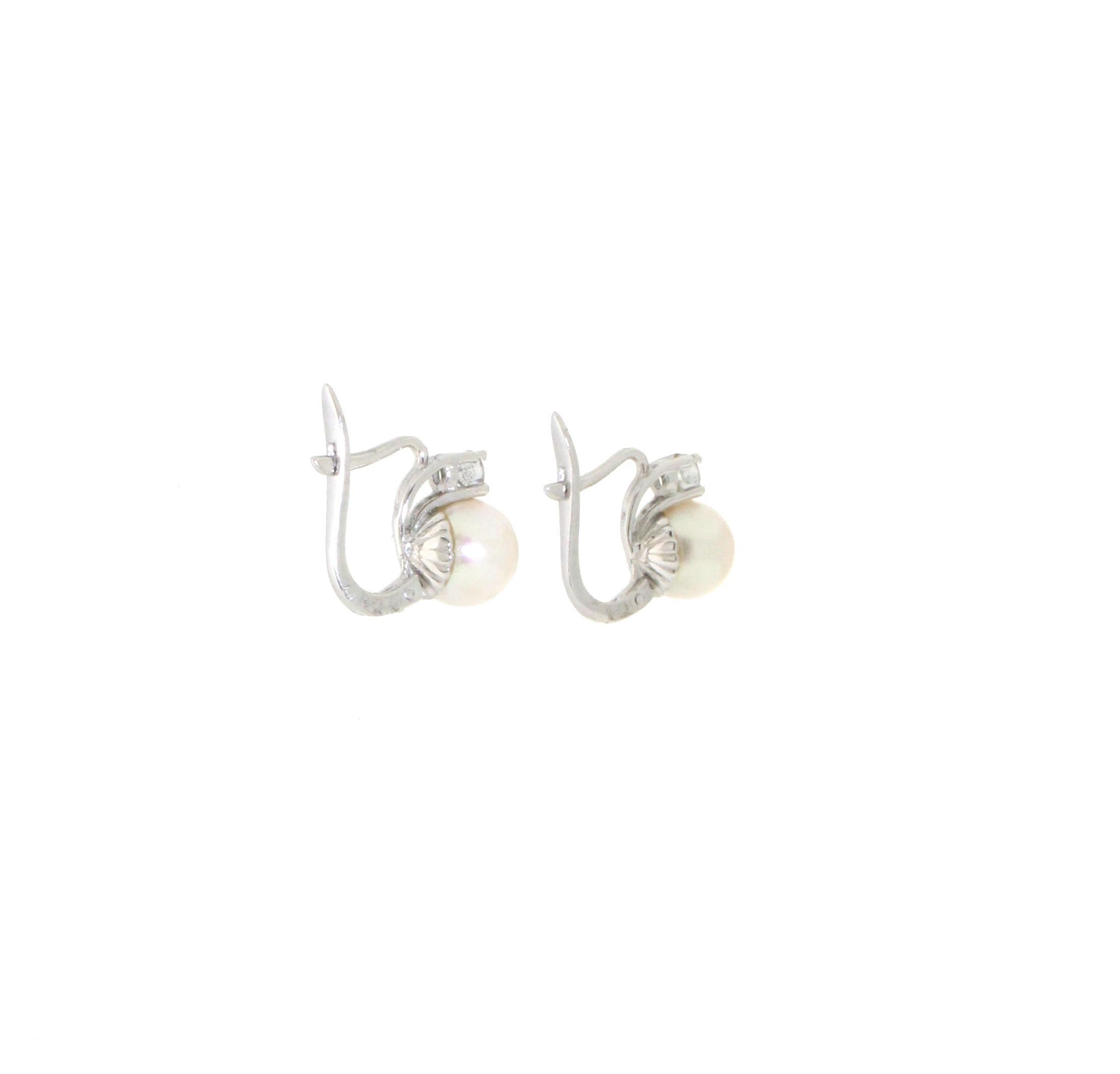 Women's or Men's Handcraft Japan Pearls 18 Karat White Gold Diamonds Stud Earrings