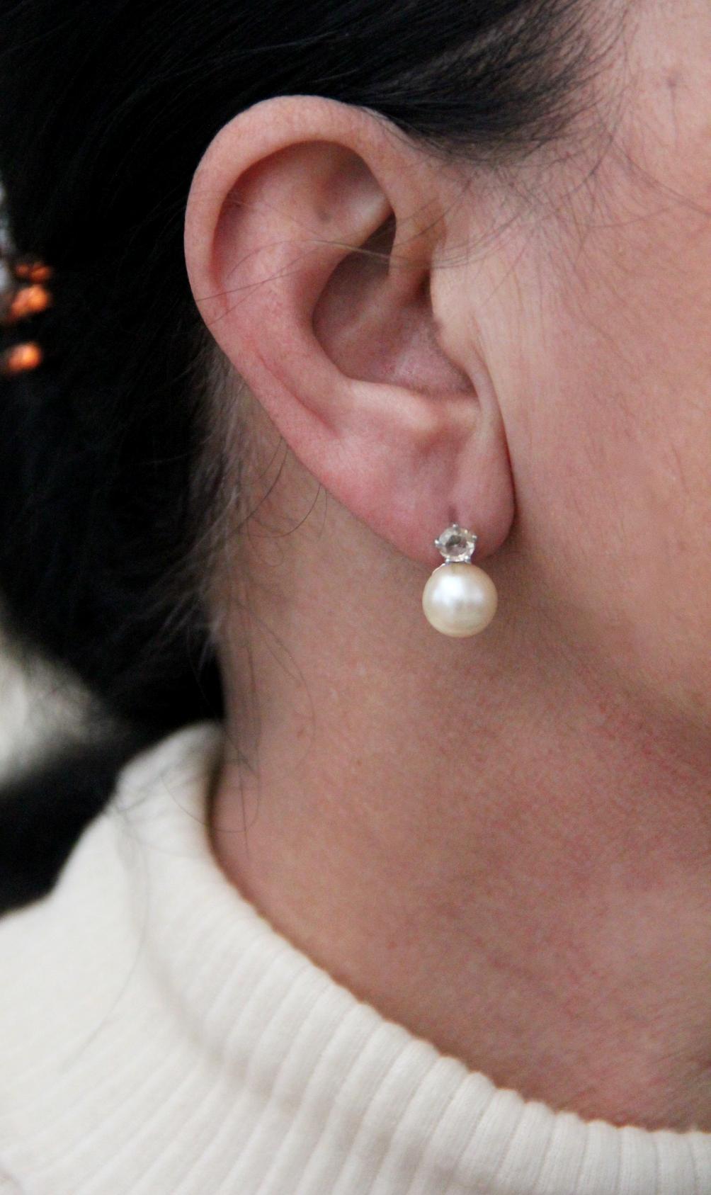Handcraft Pearls 18 Karat White Gold Diamonds Stud Earrings 1