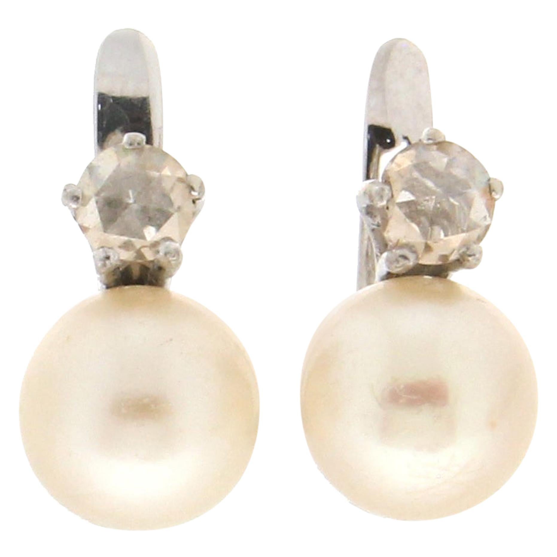 Handcraft Pearls 18 Karat White Gold Diamonds Stud Earrings