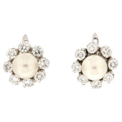 Handcraft Pearls 18 Karat White Gold Diamonds Stud Earrings