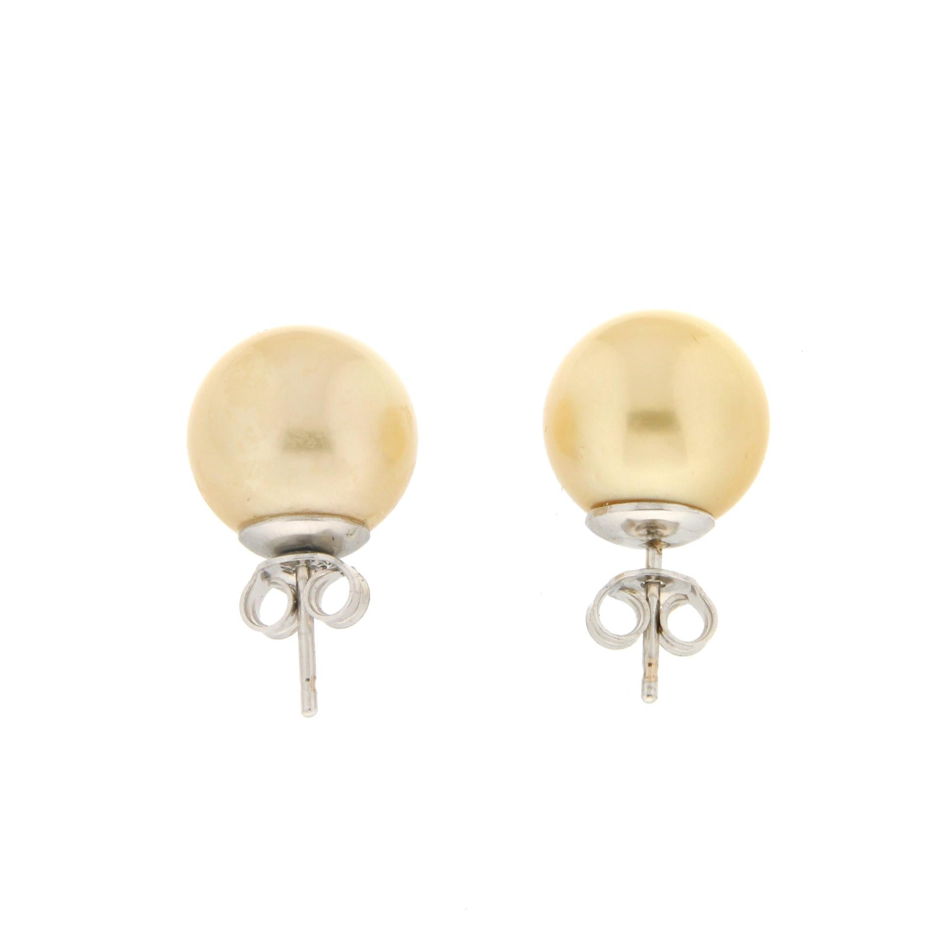 Round Cut Handcraft Pearls 18 Karat White Gold Stud Earrings For Sale
