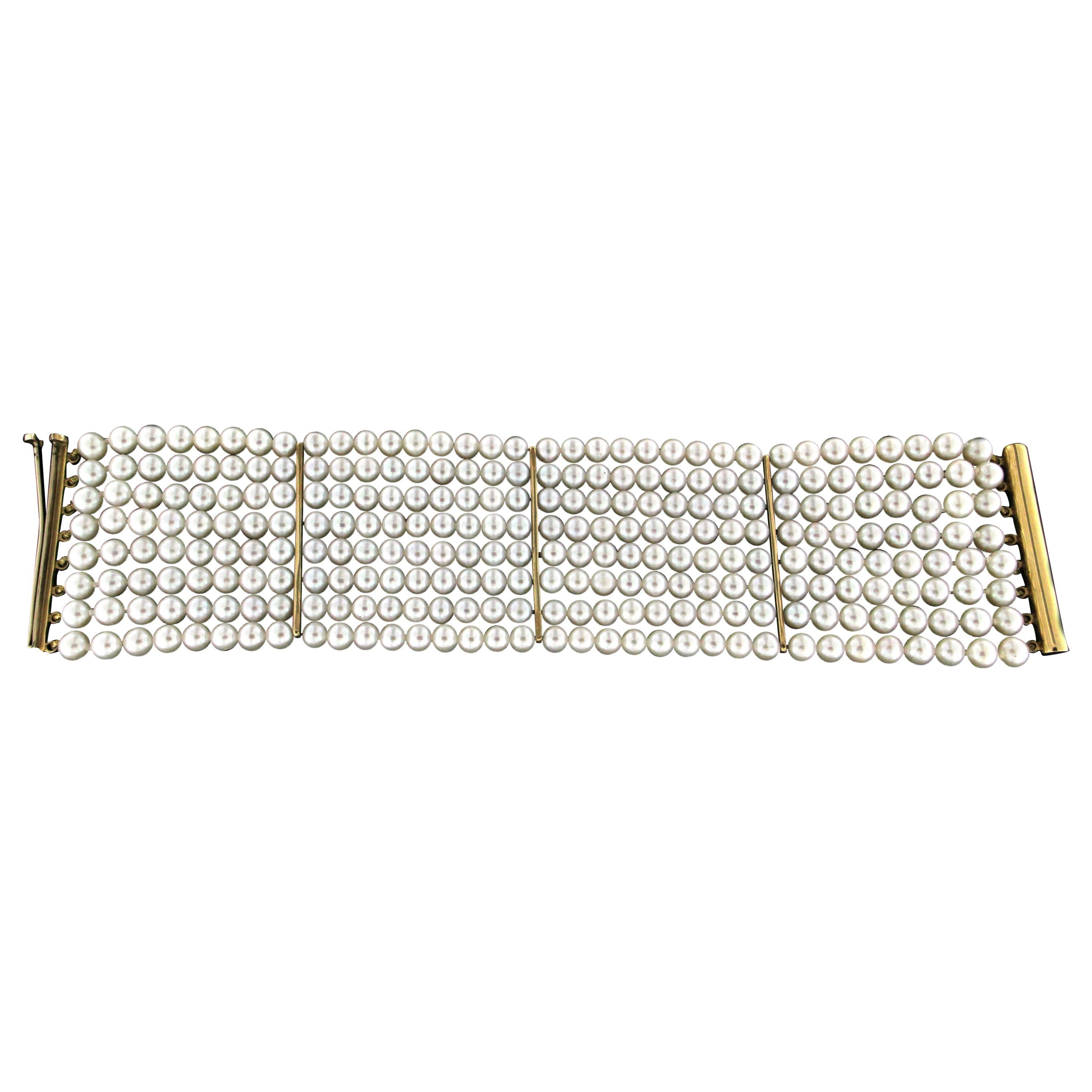 Handcraft Pearls 18 Karat Yellow Gold Cuff Bracelet