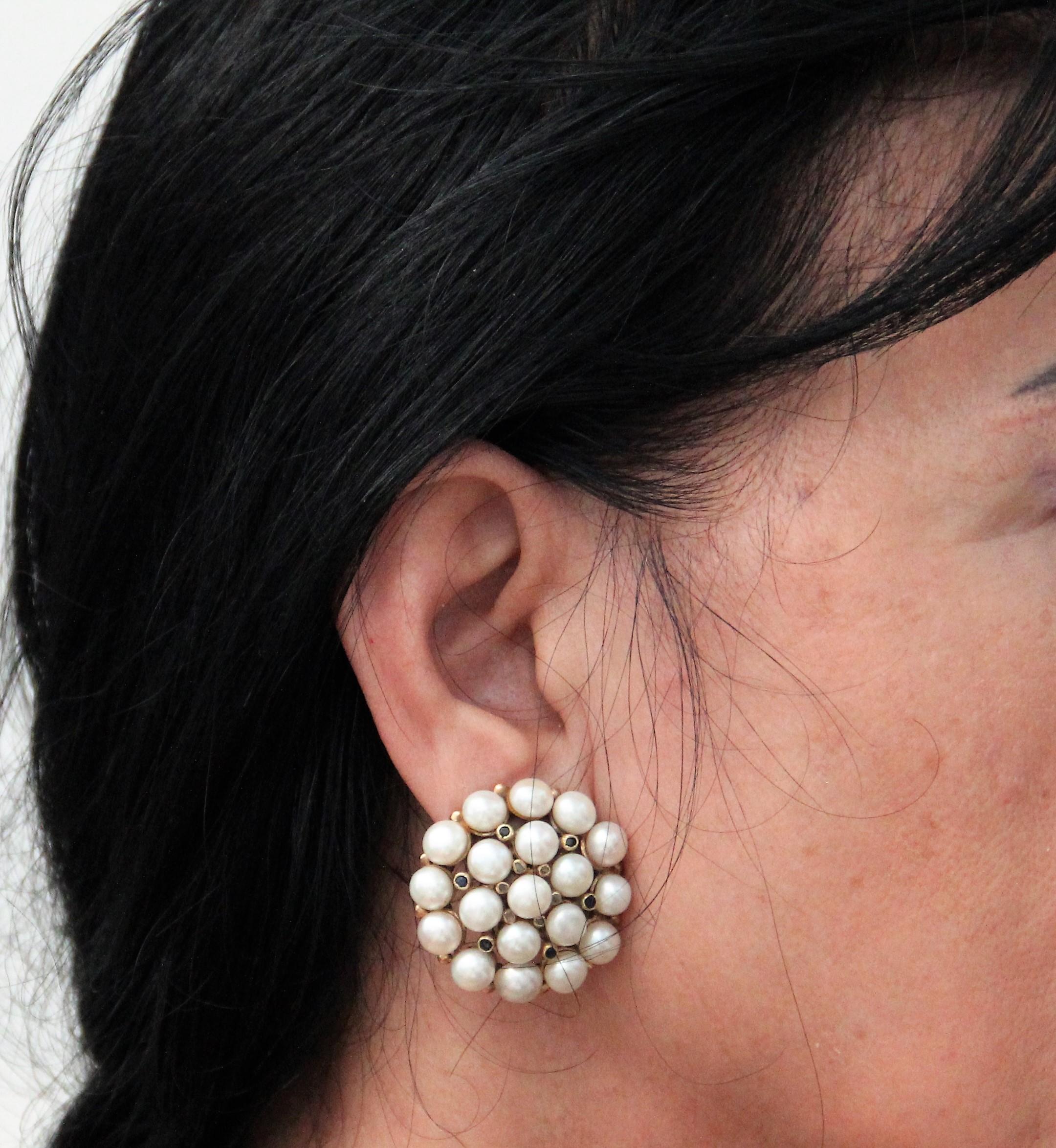 Handcraft Freshwater Pearls 18 Karat Yellow Gold Diamonds Stud Earrings For Sale 5