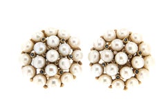 Handcraft Freshwater Pearls 18 Karat Yellow Gold Diamonds Stud Earrings