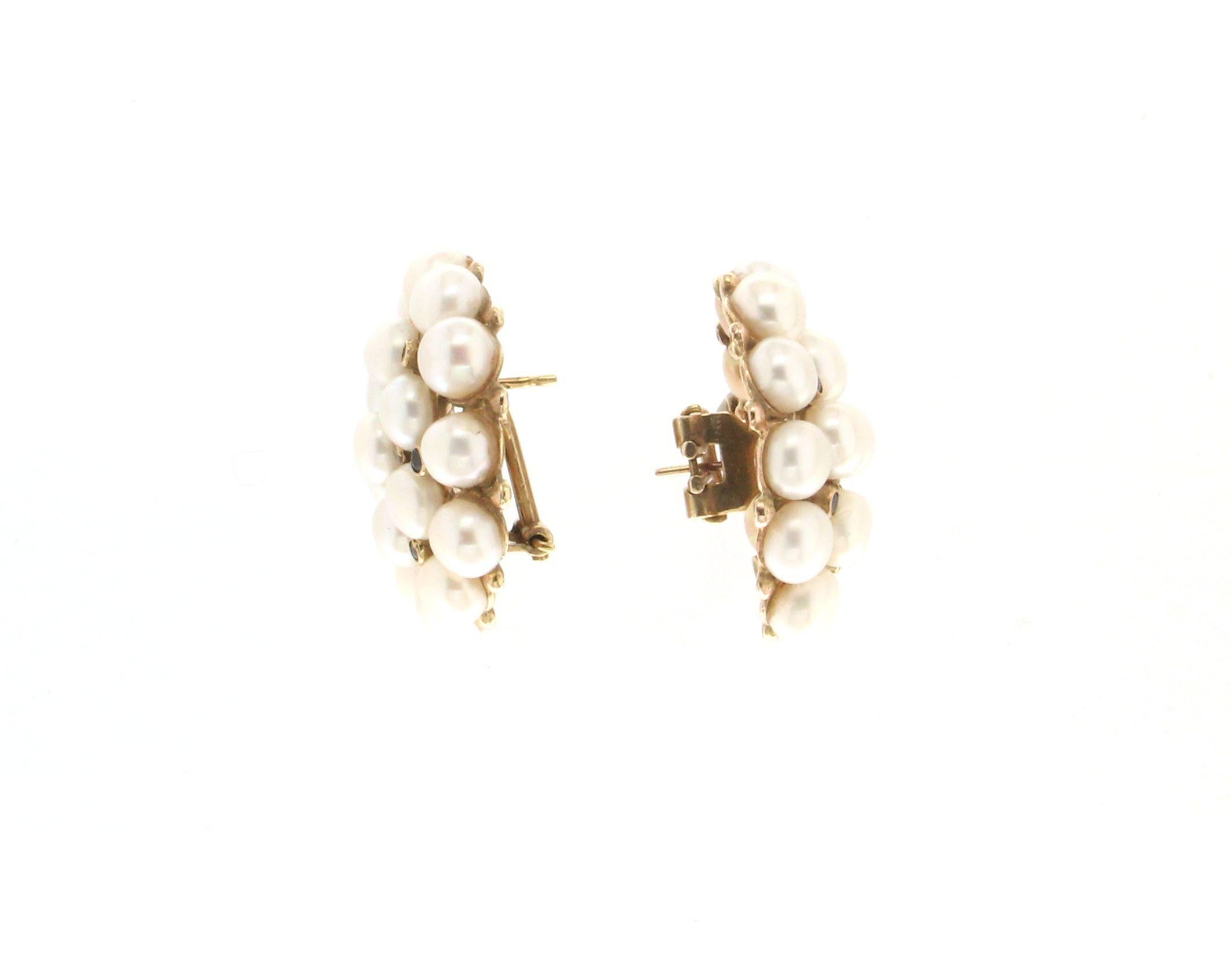 Handcraft Freshwater Pearls 18 Karat Yellow Gold Diamonds Stud Earrings In New Condition For Sale In Marcianise, IT