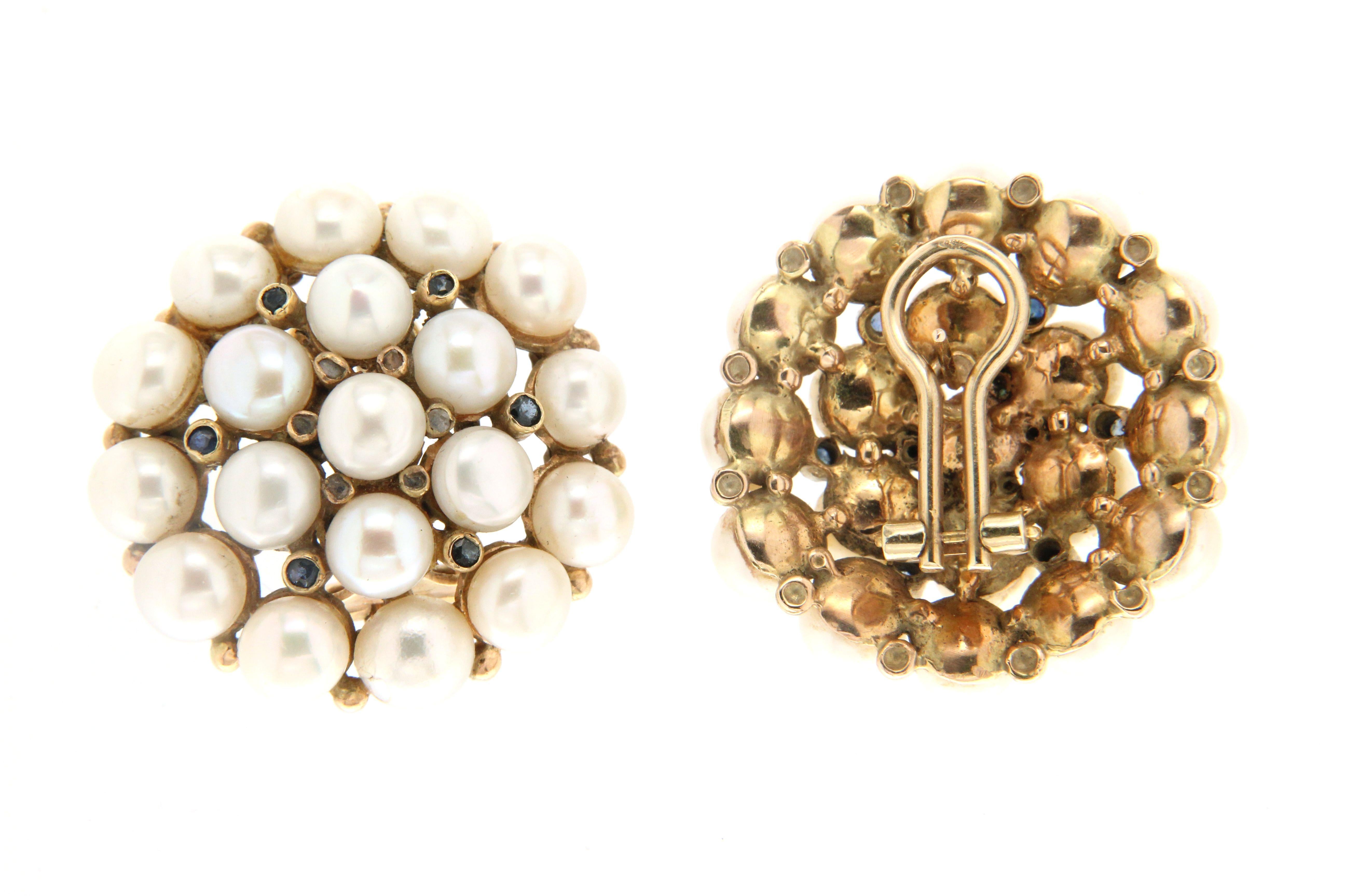 Handcraft Freshwater Pearls 18 Karat Yellow Gold Diamonds Stud Earrings For Sale 1