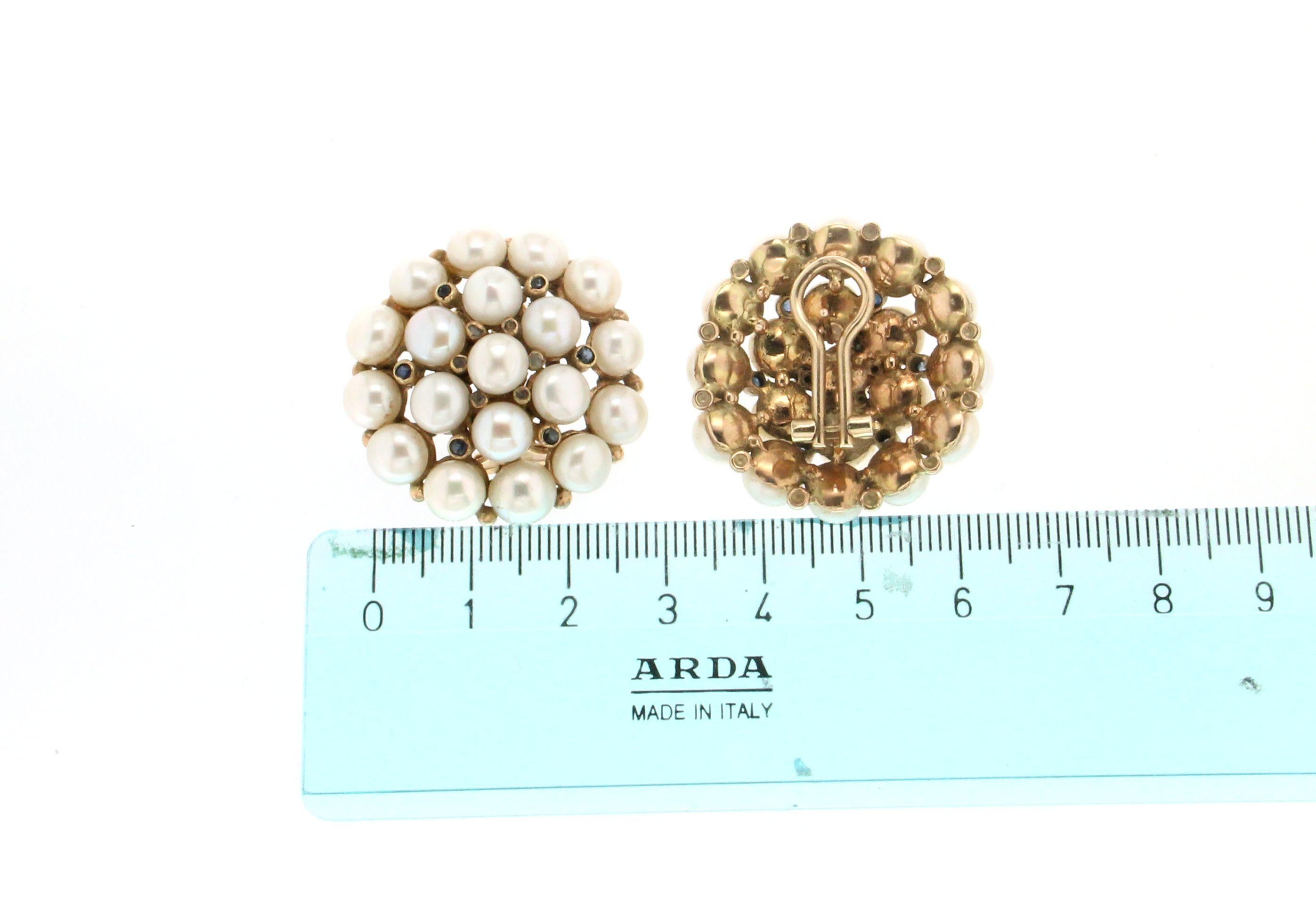Handcraft Freshwater Pearls 18 Karat Yellow Gold Diamonds Stud Earrings For Sale 3