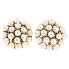 Handcraft Freshwater Pearls 18 Karat Yellow Gold Diamonds Stud Earrings