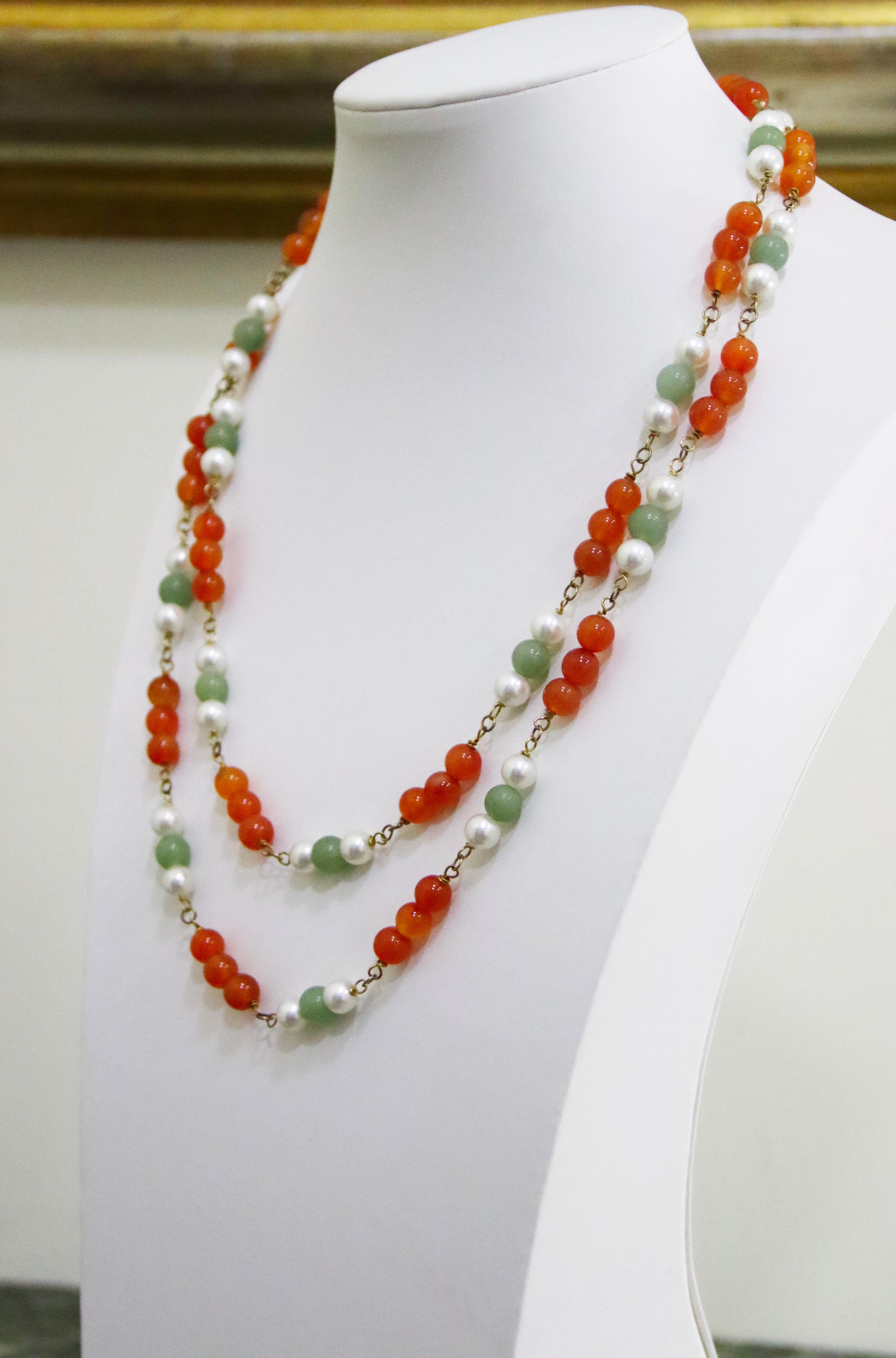 Mixed Cut Handcraft Pearls 800 Thousandths Silver Carnelian Agate Beaded Necklace For Sale
