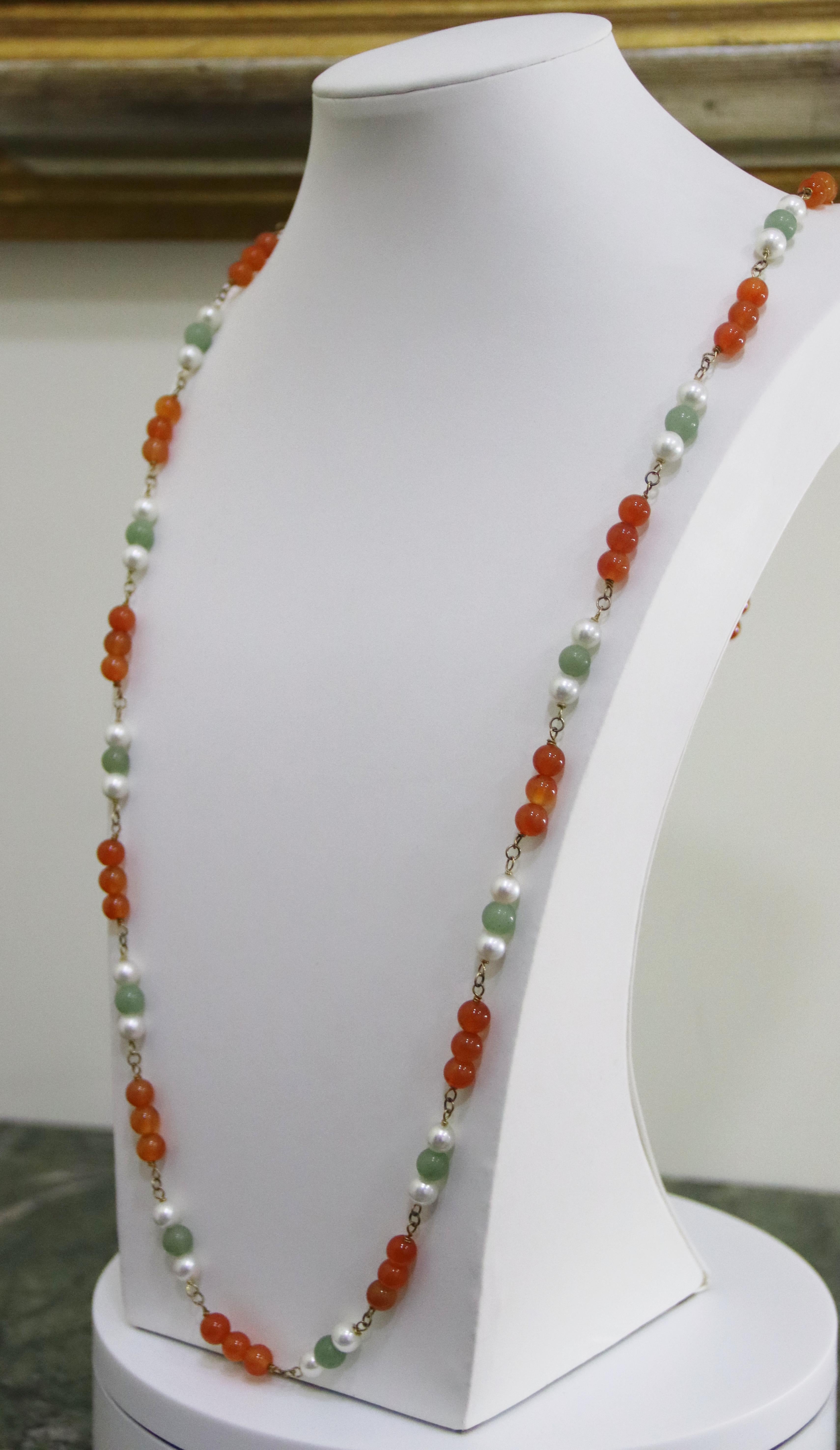Women's Handcraft Pearls 800 Thousandths Silver Carnelian Agate Beaded Necklace For Sale