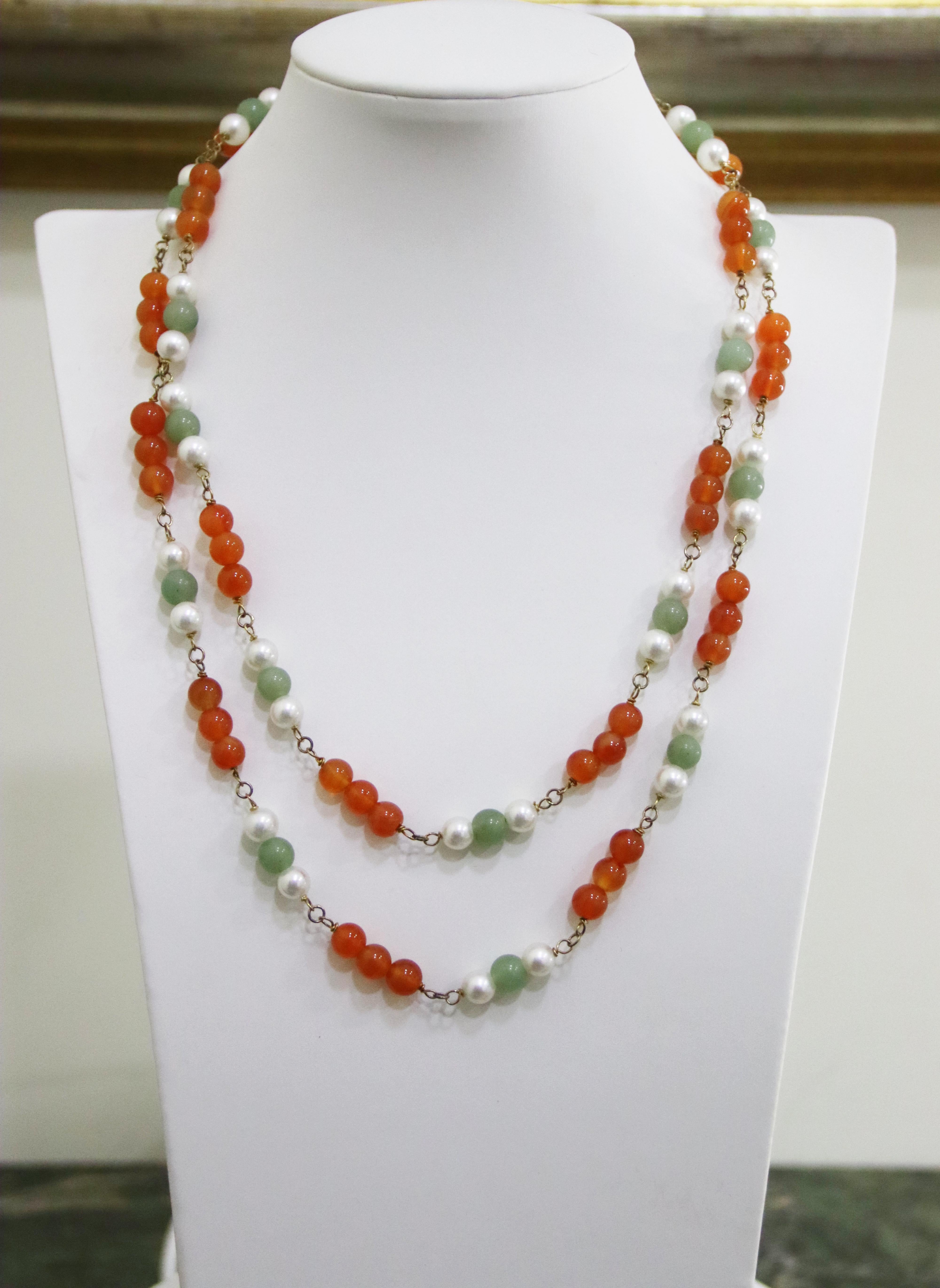Handcraft Pearls 800 Thousandths Silver Carnelian Agate Beaded Necklace For Sale 1