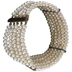 Handgefertigtes Perlen-Armband aus 9 Karat Gelbgold mit Diamanten