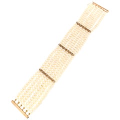 Handcraft Pearls 9 Karat Yellow Gold Diamonds Cuff Bracelet