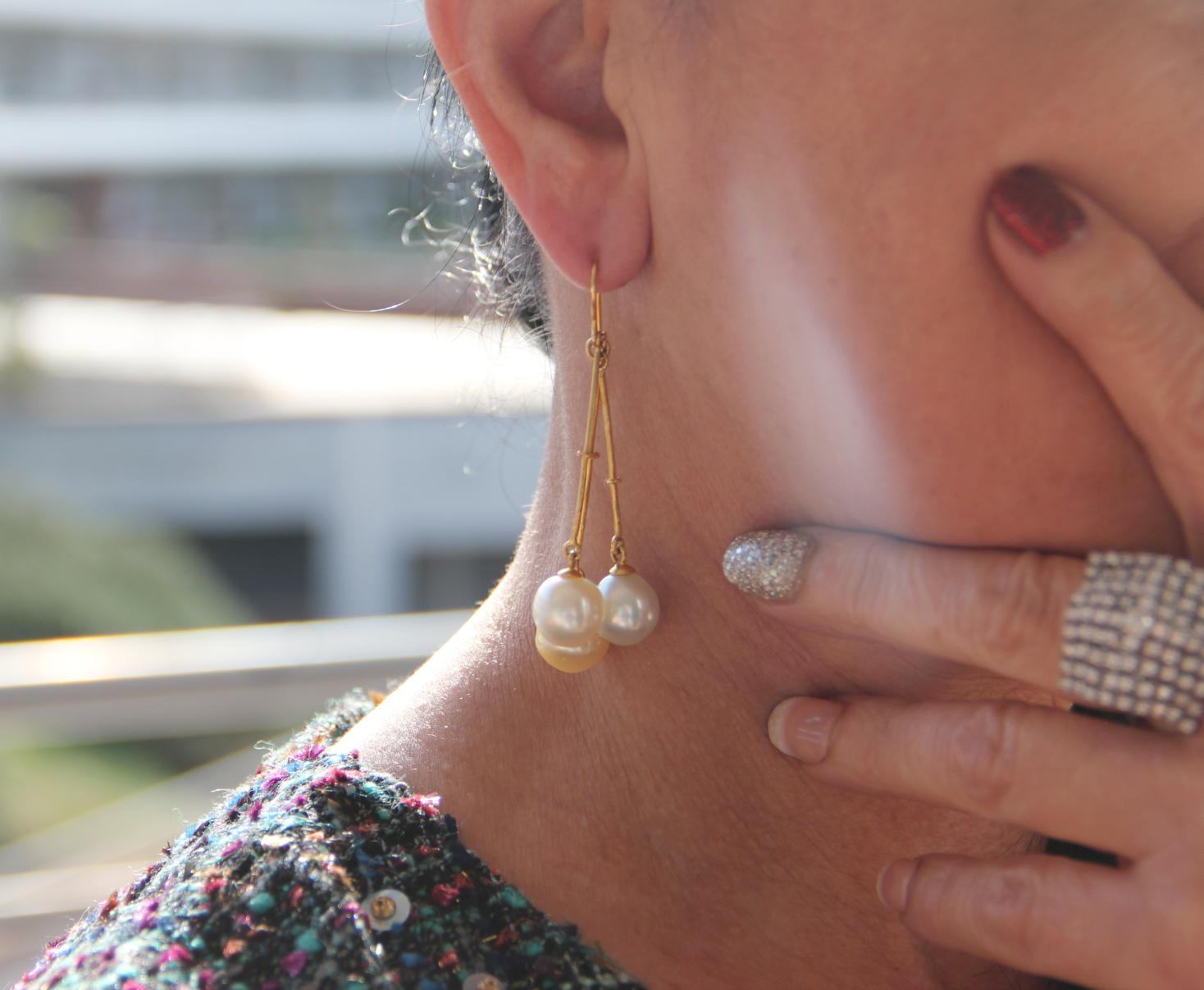 Uncut Handcraft Pearls 9 Karat Yellow Gold Drop Earrings For Sale