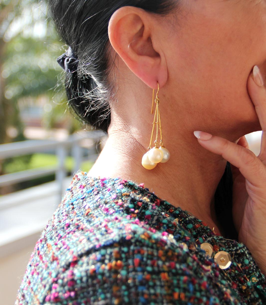 Handgefertigte Perlen-Tropfenohrringe aus 9 Karat Gelbgold im Zustand „Neu“ im Angebot in Marcianise, IT