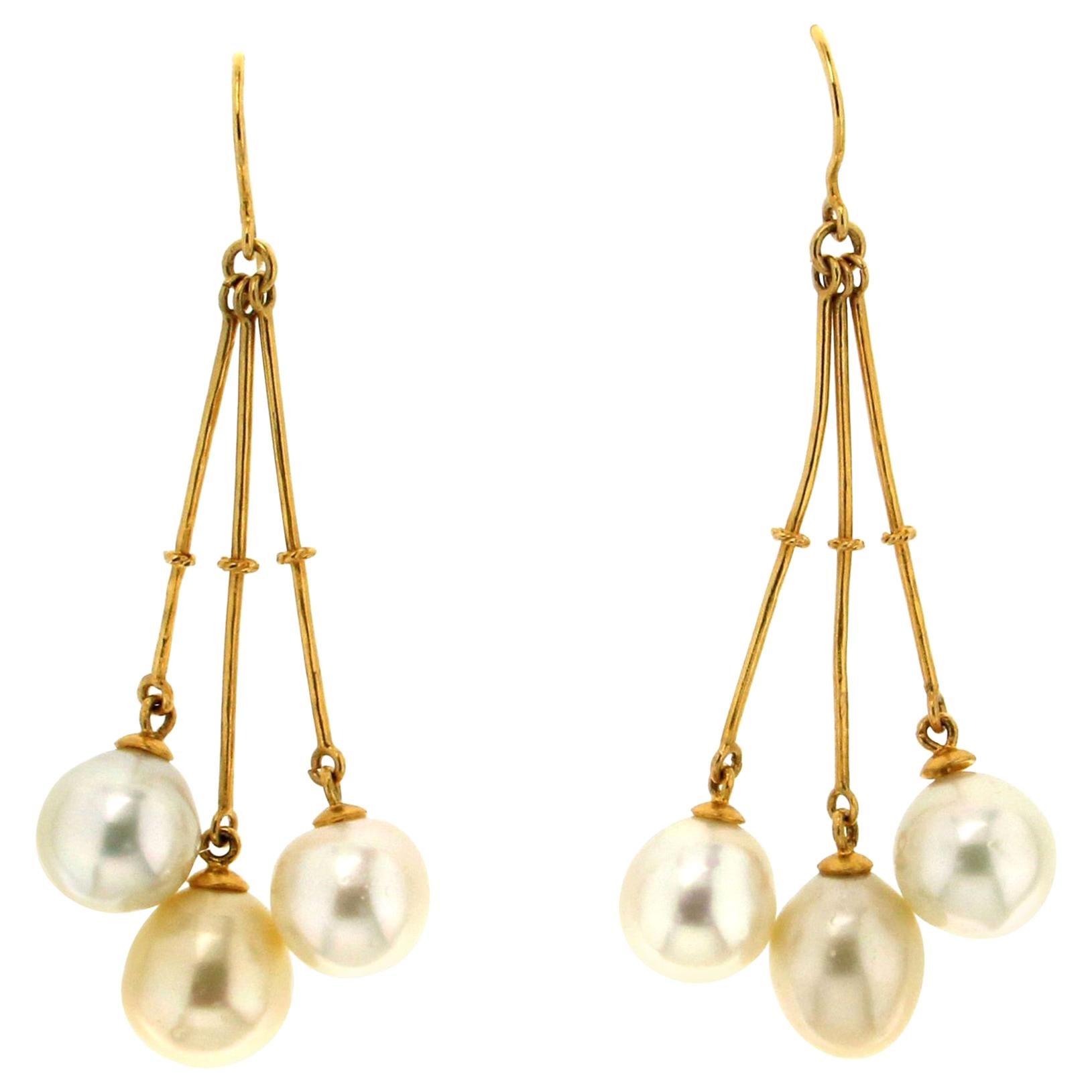 Boucles d'oreilles en goutte en or jaune 9 carats avec perles, fabrication artisanale