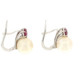 Handcraft Japan Pearls White Gold 18 Karat Ruby Clip-On Earrings
