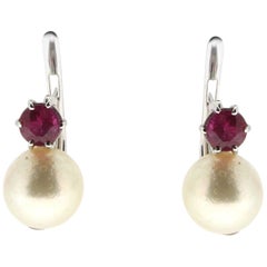 Handcraft Japan Pearls White Gold 18 Karat Ruby Clip-On Earrings