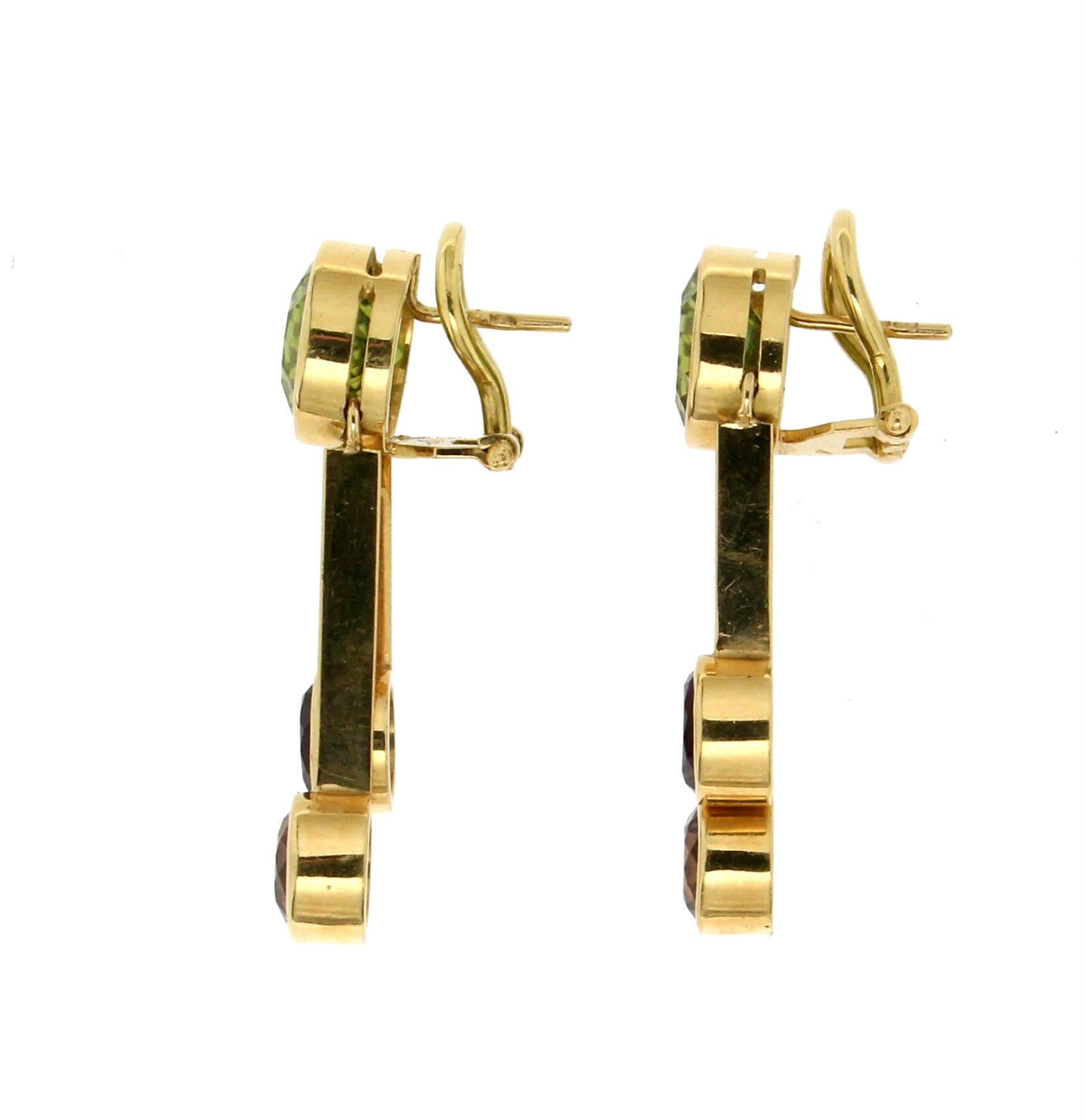 Artisan Handcraft Peridot 18 Karat Yellow Gold Amethyst Drop Earrings