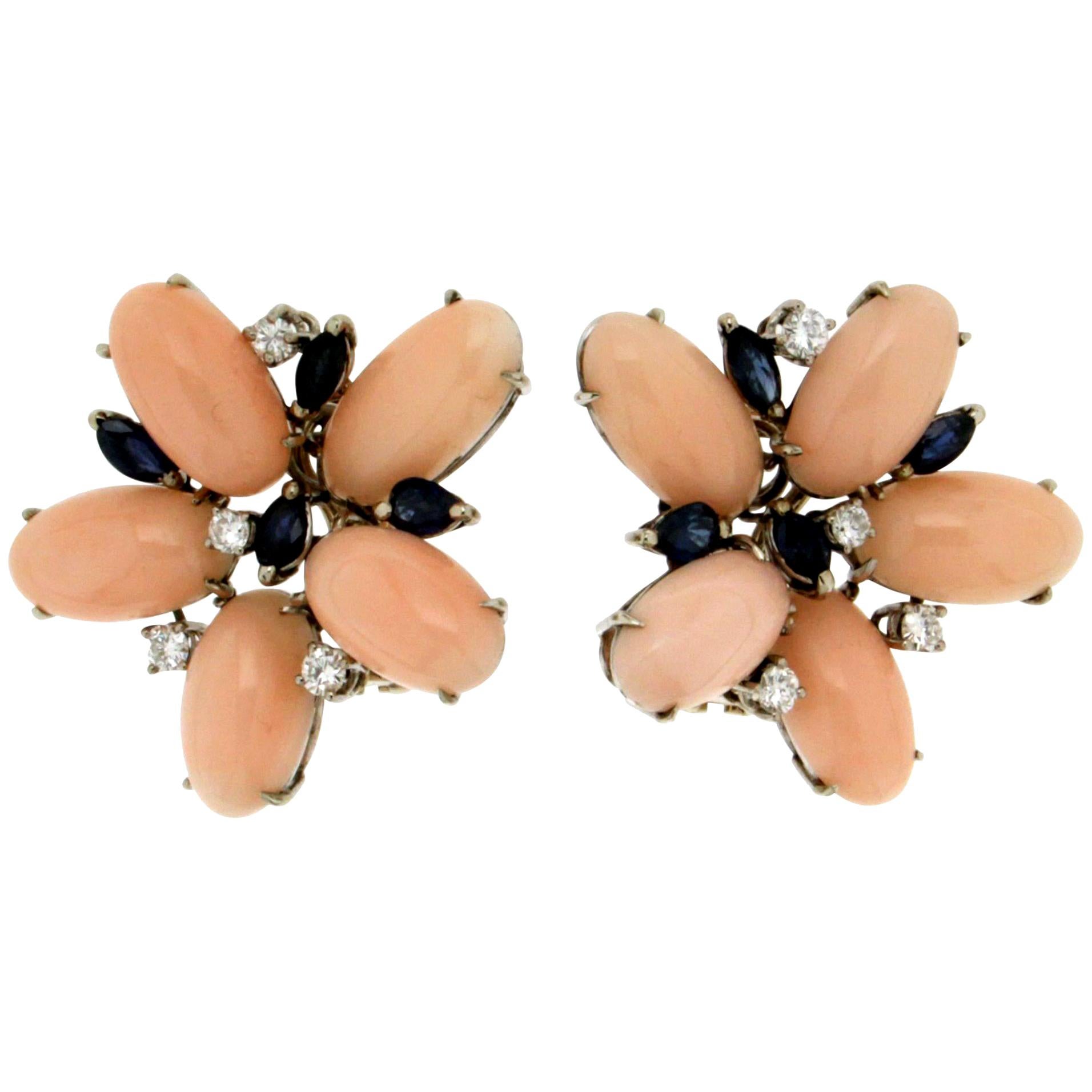 Pink Coral Diamonds 18 Karat White Gold Stud Earrings For Sale at 1stDibs