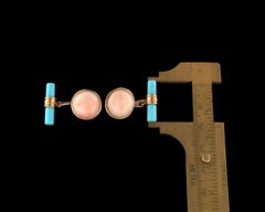 Gemelos Artesanales Coral Rosa Oro Amarillo 18 Kilates Barriles Turquesa