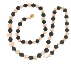 Handcraft Pink Coral 800 Karat Silver Onyx Beaded Necklace