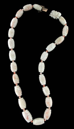 Handcraft Pink Coral 9 Karat Yellow Gold Clasp Strand Rope Necklace