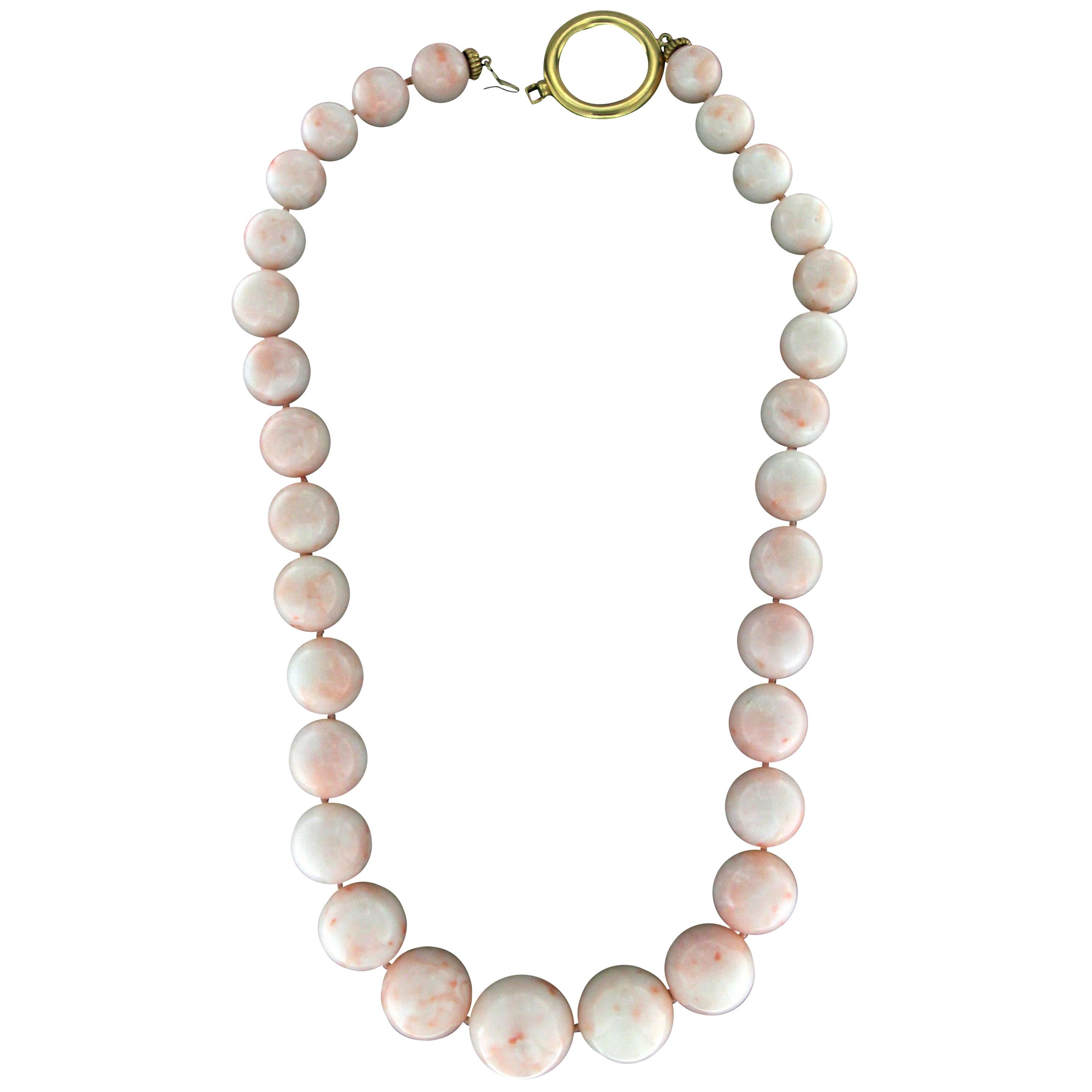 Handcraft Pink Coral Bead 18 Karat Yellow Gold Clamp Necklace