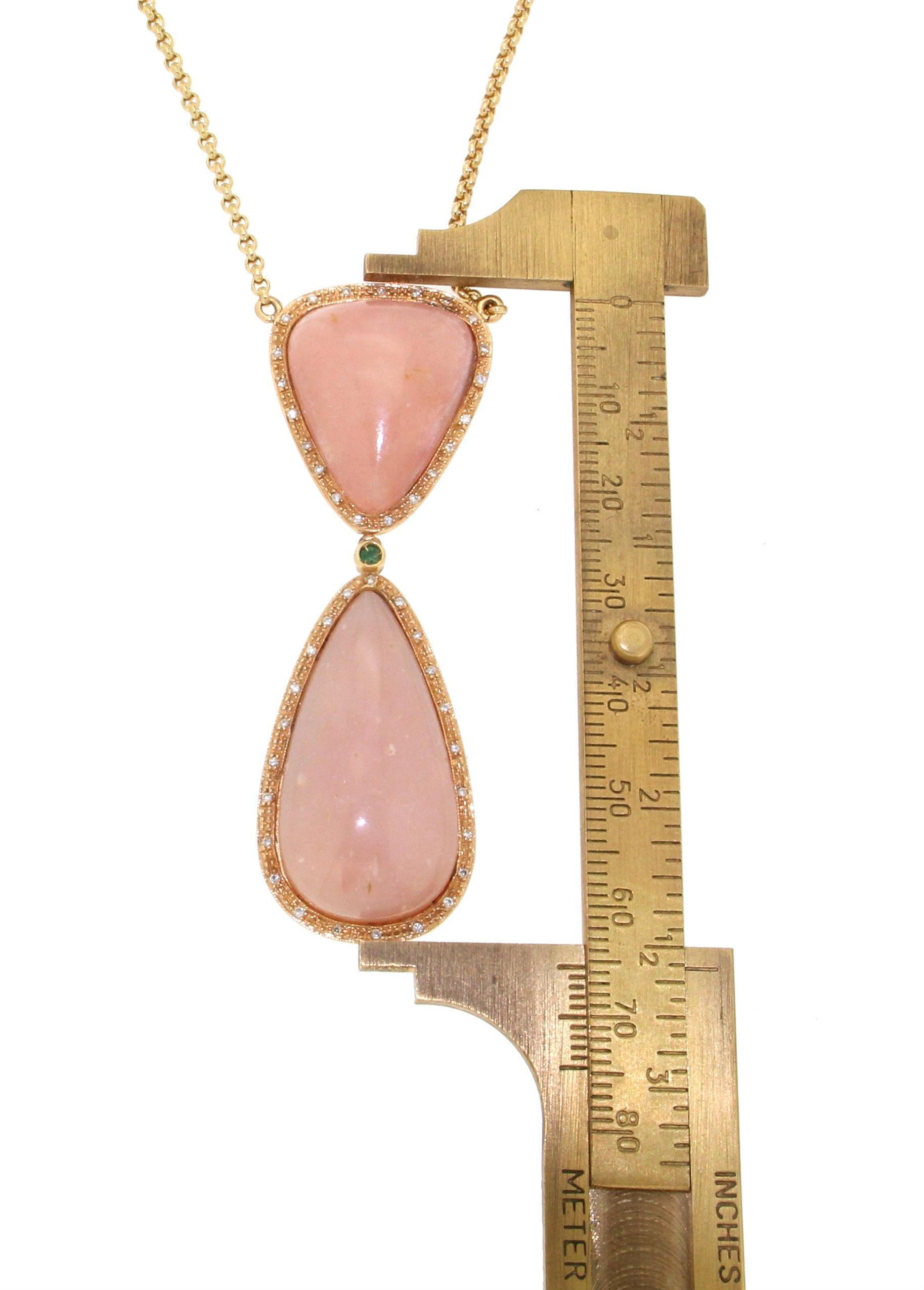 Women's or Men's Handcraft Pink Opal 18 Karat Yellow Gold Diamonds Pendant Necklace