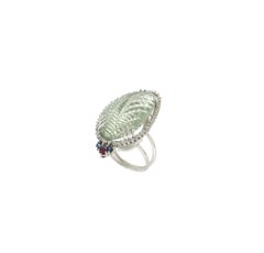Handcraft Prasiolite 18 Karat White Gold Diamonds Ruby Sapphires Cocktail Ring