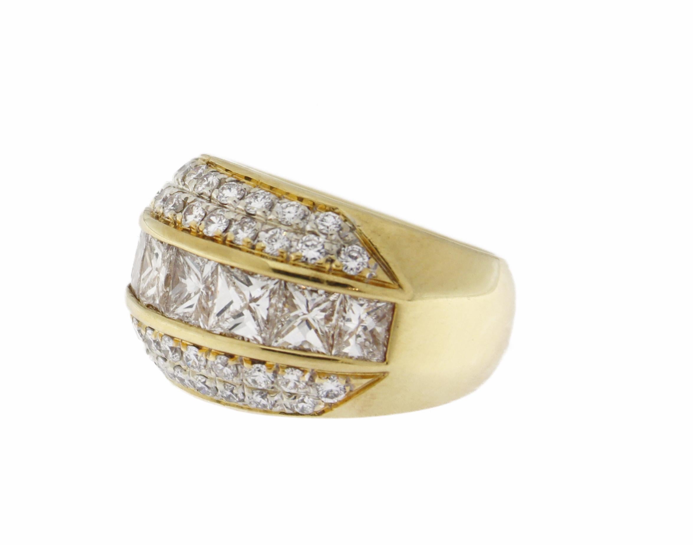 Handcraft Princess Cut Diamanten 18 Karat Gelbgold Band Ring im Angebot 9