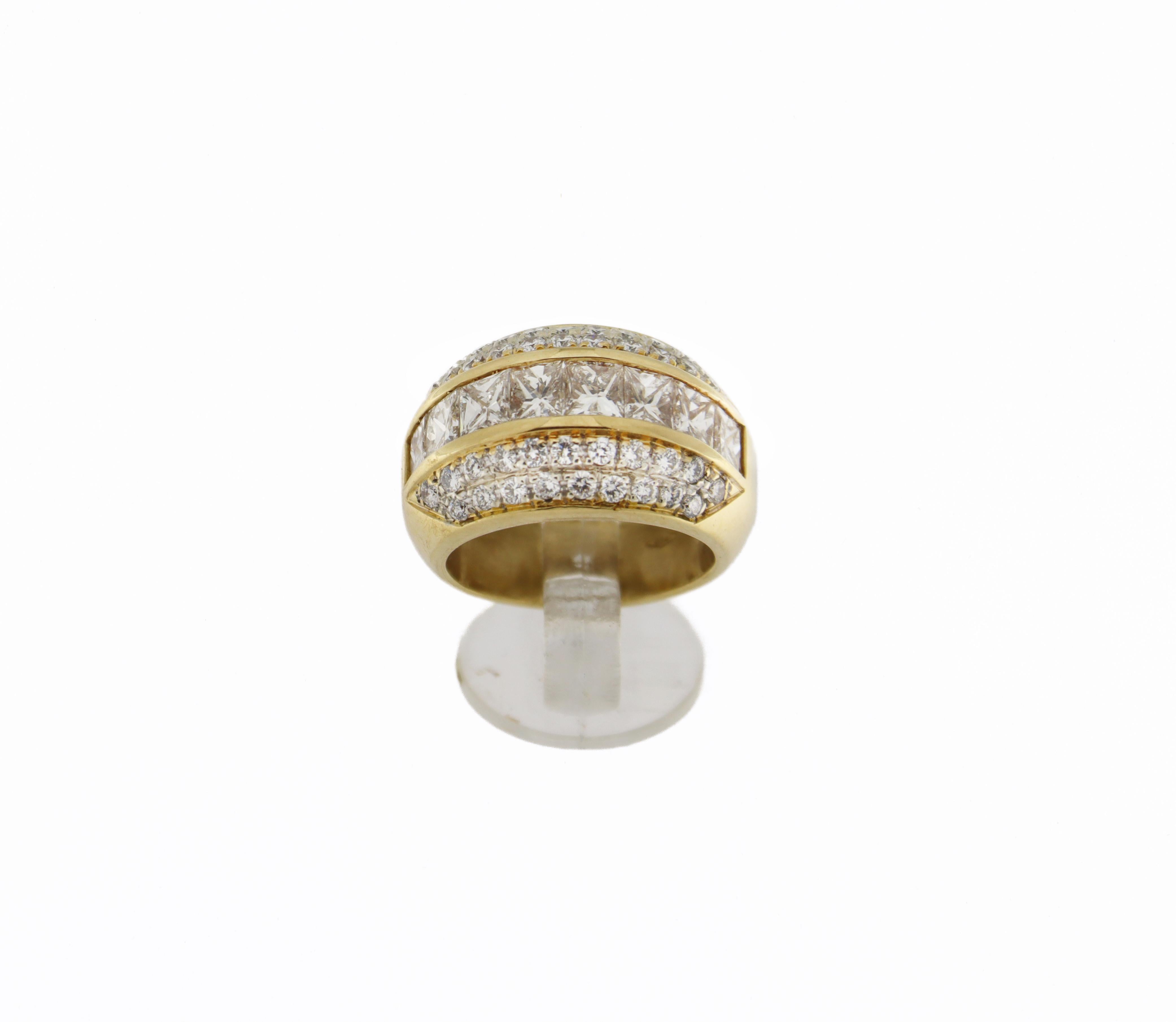 Handcraft Princess Cut Diamanten 18 Karat Gelbgold Band Ring im Angebot 11