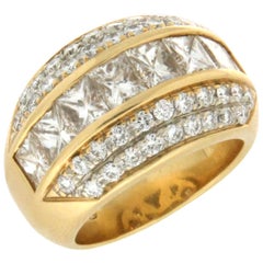 Handcraft Princess Cut Diamonds 18 Karat Yellow Gold Band Ring