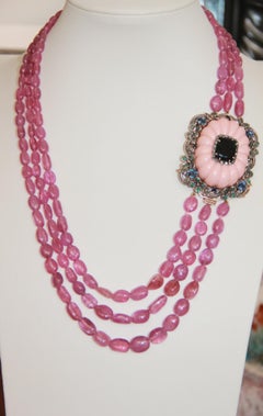 Handcraft Quartz 9 Karat Yellow Gold Sapphires Tourmaline Choker Necklace