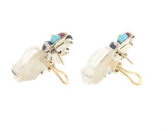 Handcraft Rock Crystal 14 Karat Gold Diamonds Onyx Quartz Stud Earrings