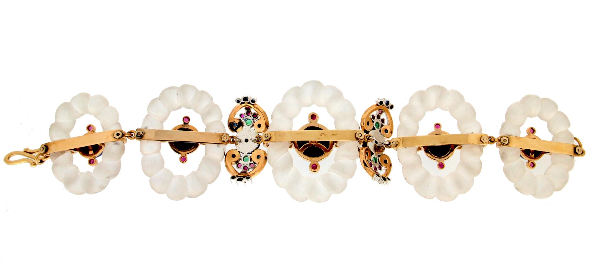 Manschettenarmband, handgefertigtes Bergkristall 14 Karat Gelbgold Diamanten Lapislazuli für Damen oder Herren im Angebot