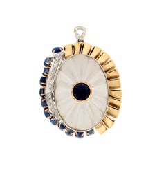 Collar Colgante Artesanal Cristal de Roca Oro 18 Kilates Zafiros Diamantes