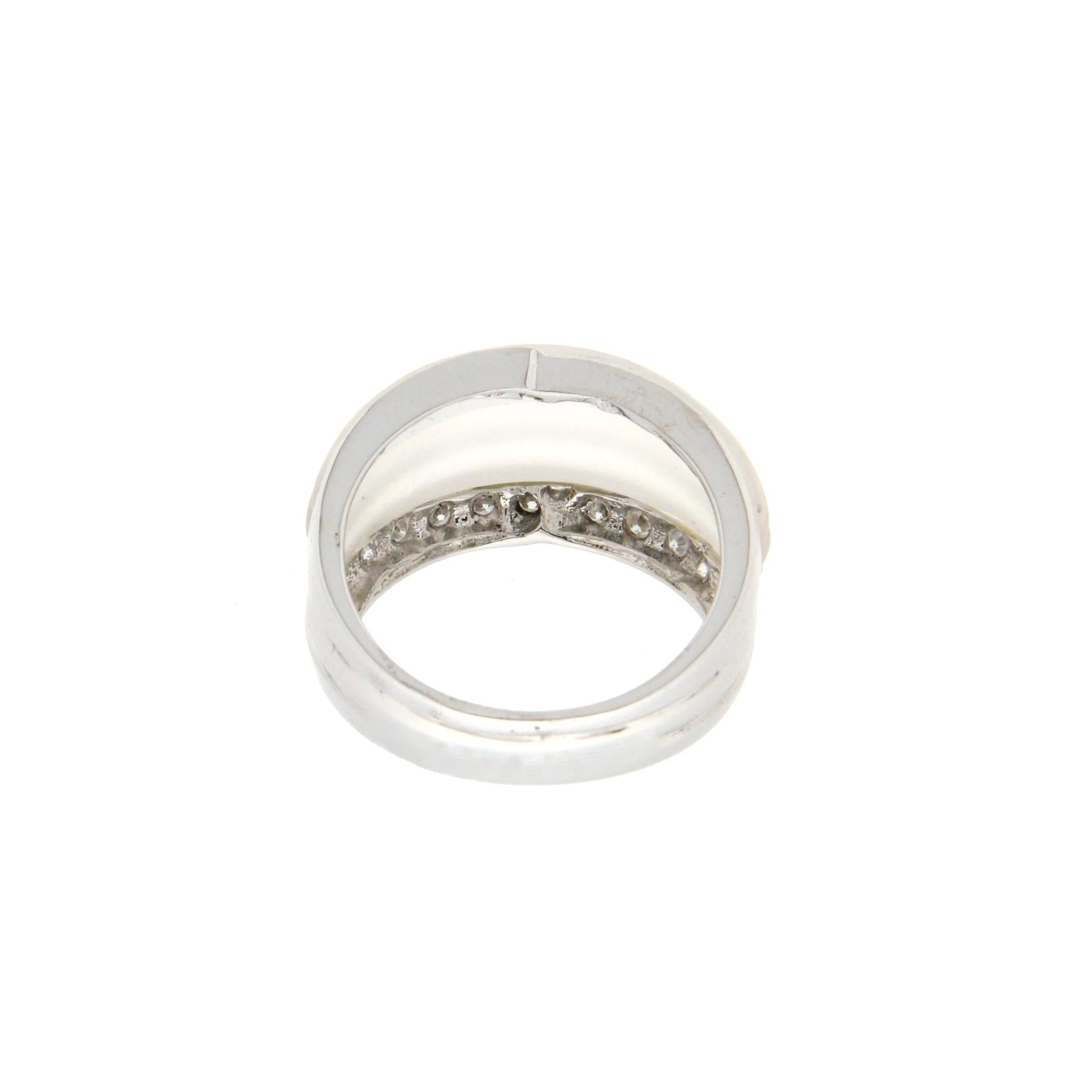 Women's or Men's Handcraft Rock Crystal 18 Karat White Gold Diamonds Cocktail Ring For Sale