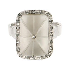 Handcraft Rock Crystal 18 Karat White Gold Diamonds Cocktail Ring