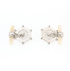 Handcraft Bergkristall 18 Karat Weißgold Diamanten Manschettenknöpfe