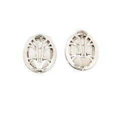 Contemporary Carved Rock Crystal & Diamond Halo Ear Clips in 18K White Gold