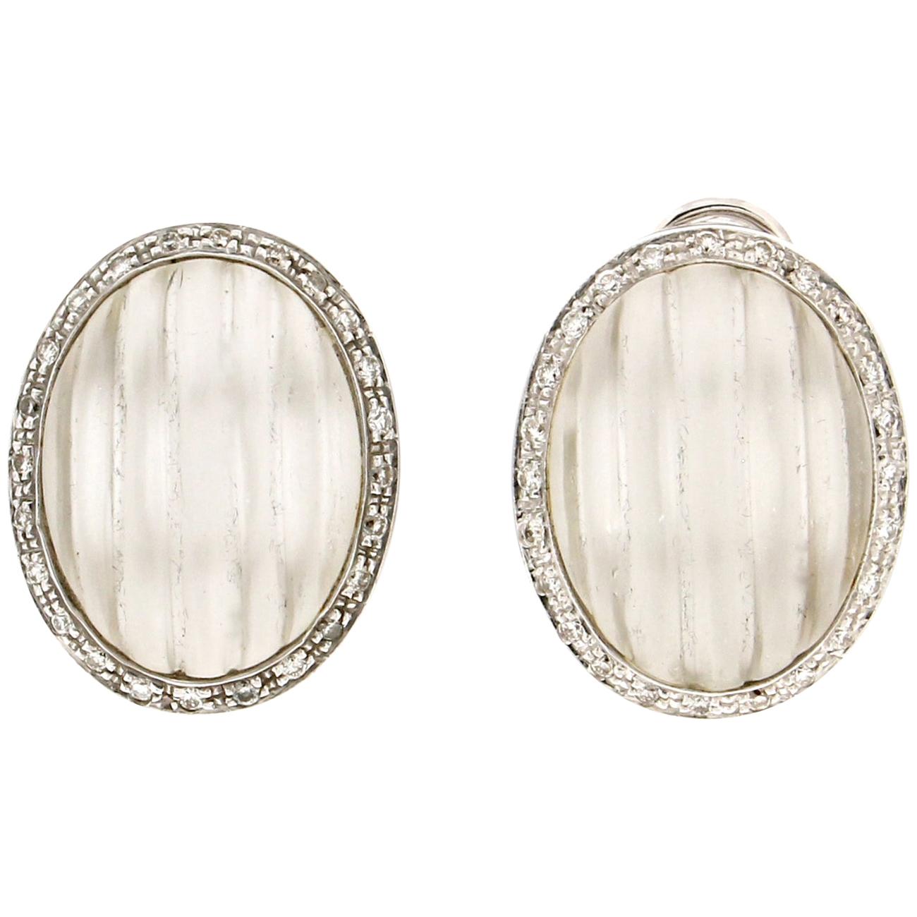 Handcraft Rock Crystal 18 Karat White Gold Diamonds Stud Earrings For Sale