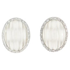 Contemporary Carved Rock Crystal & Diamond Halo Ear Clips in 18K White Gold