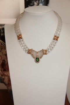 Handcraft Rock Crystal 18 Karat Yellow Gold Diamonds Apatite Choker Necklace